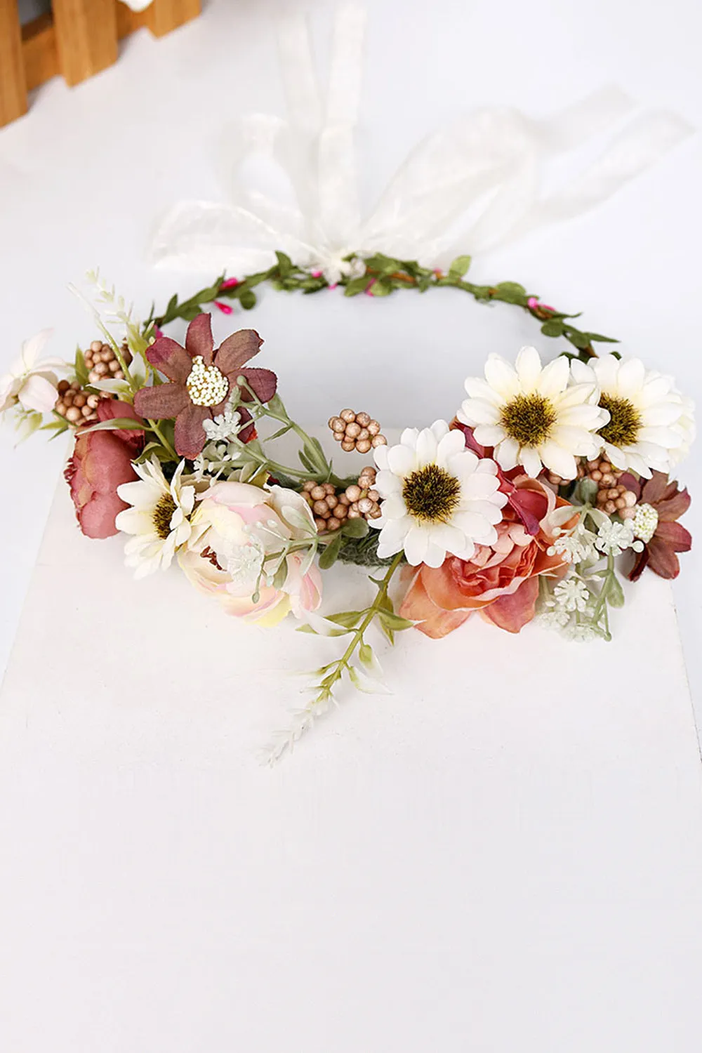 Blush Floral Bride Hair Wreath with Ribbon sold by Zapaka product image thumbnail 3