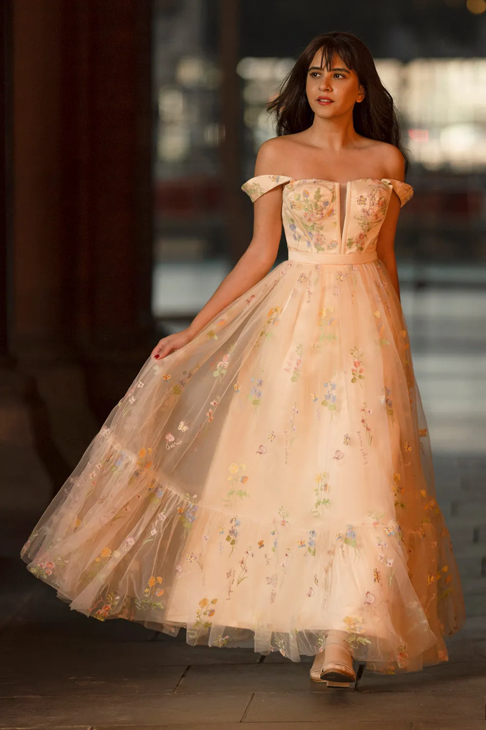 Princess A Line Champagne Long Prom Dress with Embroidery sold by Zapaka product image thumbnail 3