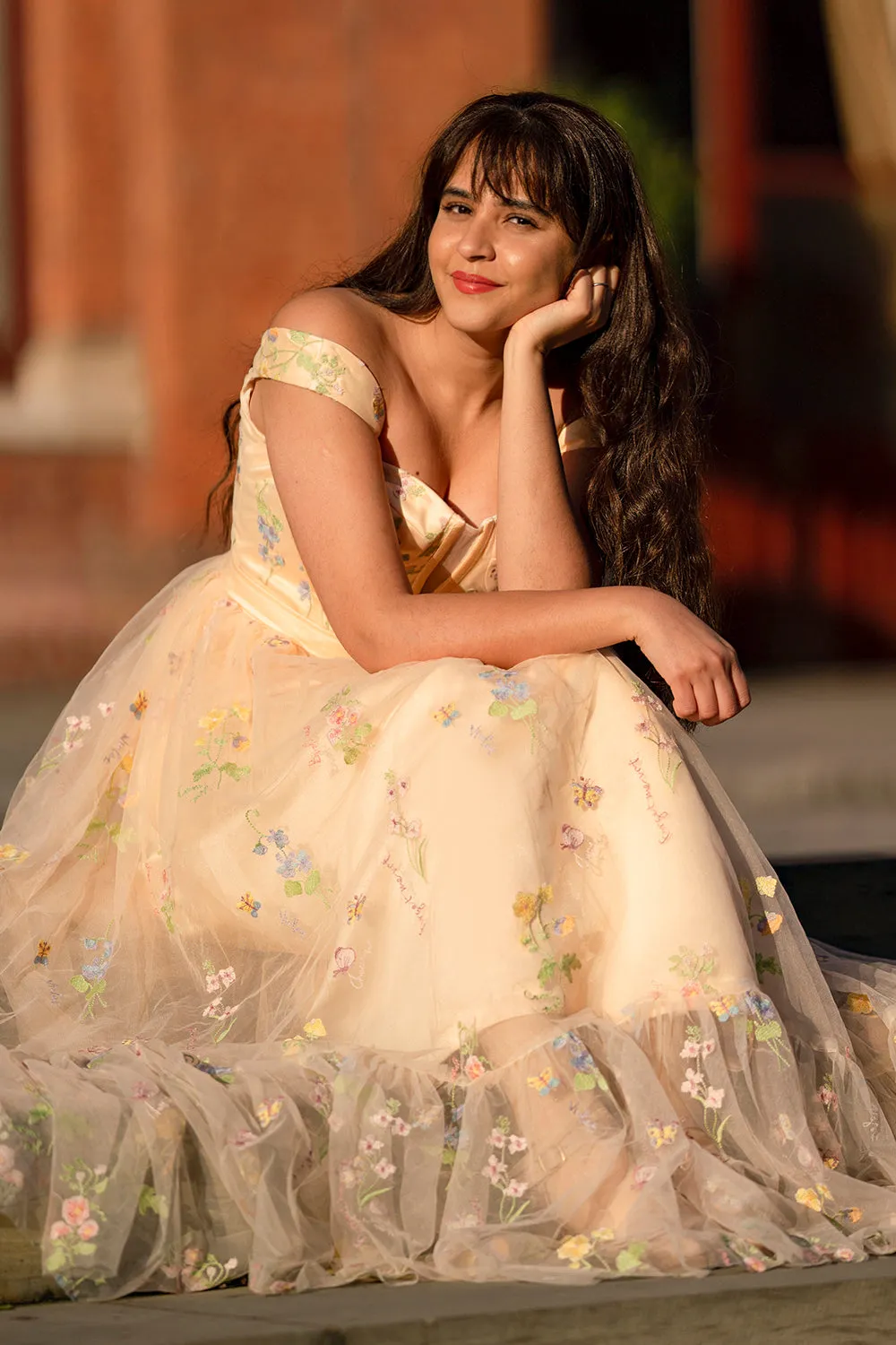 Princess A Line Champagne Long Prom Dress with Embroidery sold by Zapaka product image thumbnail 2