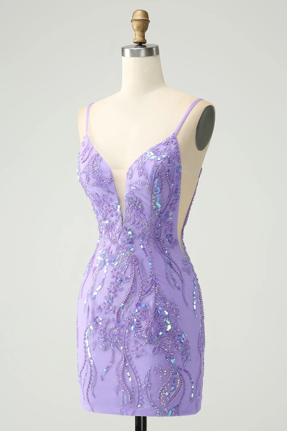 Sparkly Purple Spaghetti Straps Tight Short Homecoming Dress with Sequins sold by Zapaka product image thumbnail 3