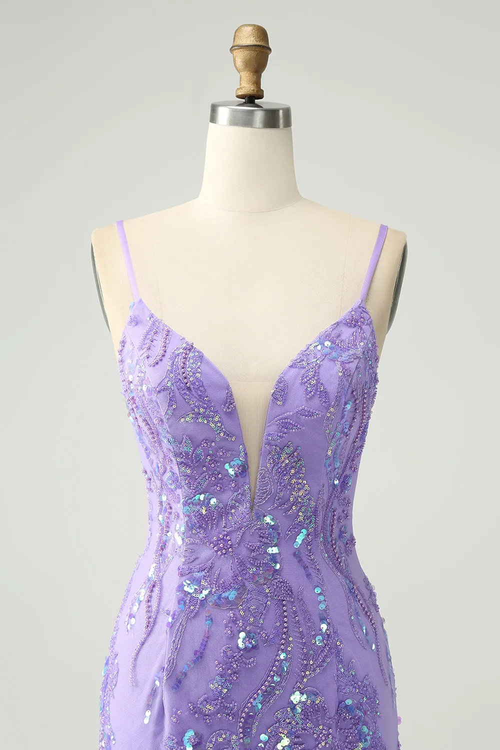 Sparkly Purple Spaghetti Straps Tight Short Homecoming Dress with Sequins sold by Zapaka product image thumbnail 4