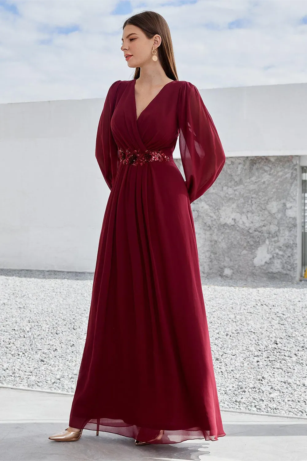 Burgundy Long Sleeves A Line Mother of the Bride Dress sold by Zapaka product image thumbnail 5