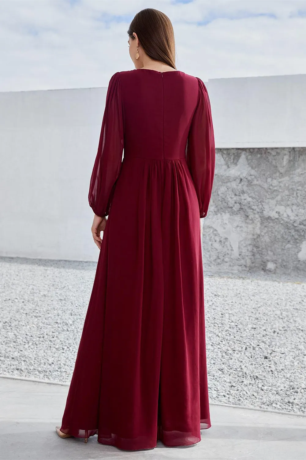 Burgundy Long Sleeves A Line Mother of the Bride Dress sold by Zapaka product image thumbnail 2