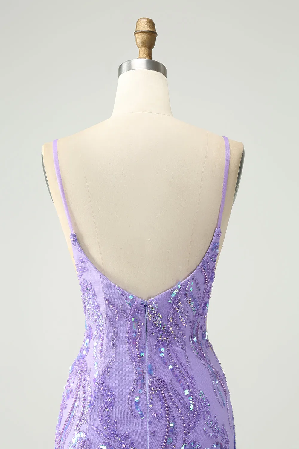 Sparkly Purple Spaghetti Straps Tight Short Homecoming Dress with Sequins sold by Zapaka product image thumbnail 5