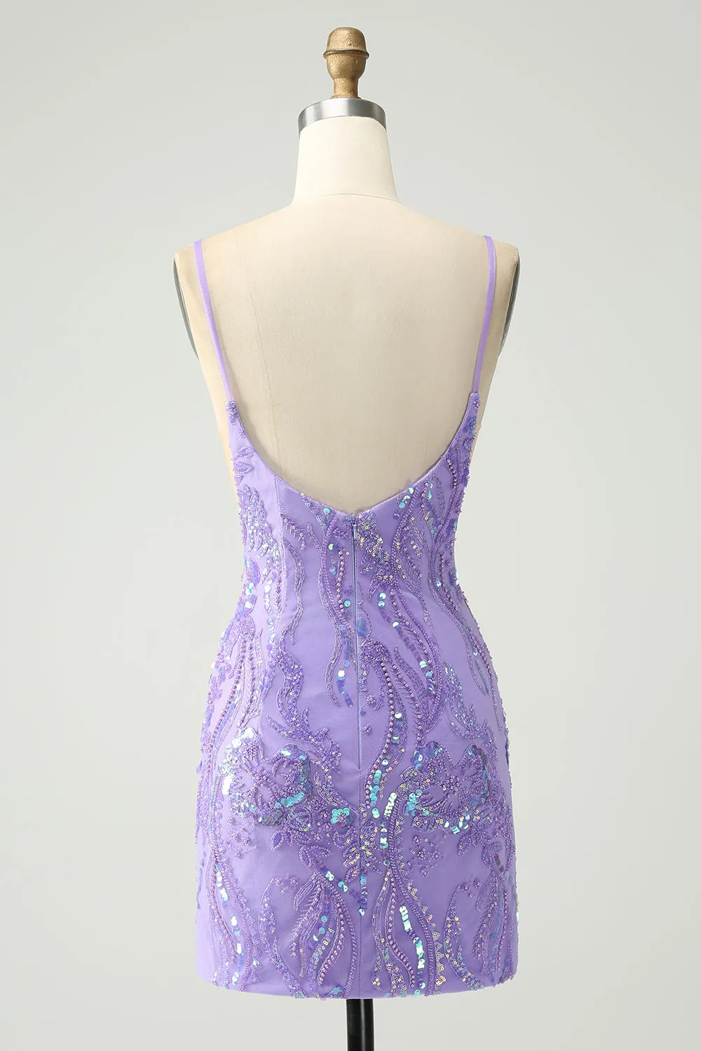 Sparkly Purple Spaghetti Straps Tight Short Homecoming Dress with Sequins sold by Zapaka product image thumbnail 2