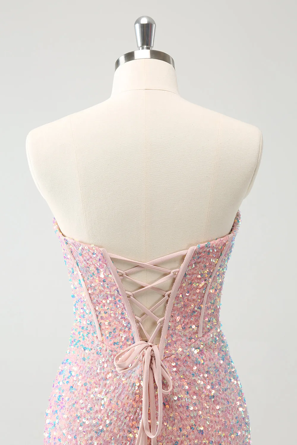 Sparkly Strapless Light Pink Tight Short Homecoming Dress with Sequins sold by Zapaka product image thumbnail 5