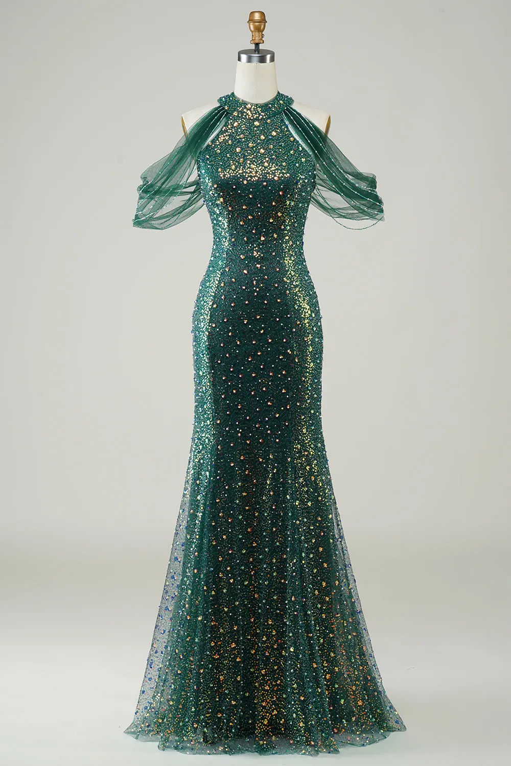 Sparkly Dark Green Sequin Mermaid Long Prom Dress sold by Zapaka
