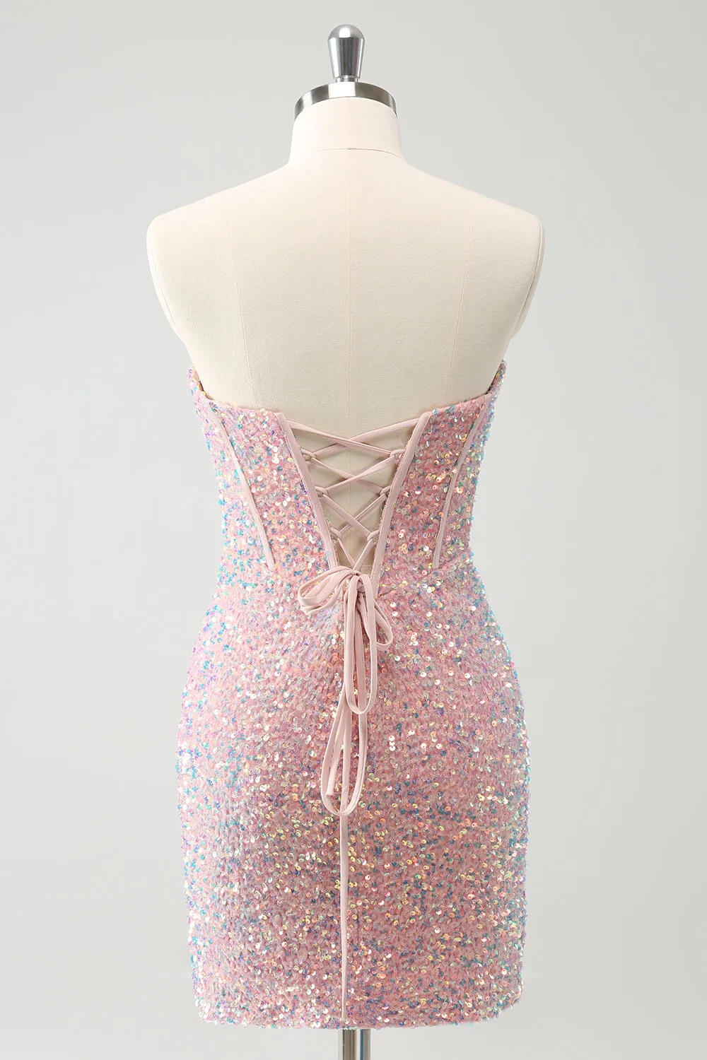 Sparkly Strapless Light Pink Tight Short Homecoming Dress with Sequins sold by Zapaka product image thumbnail 2