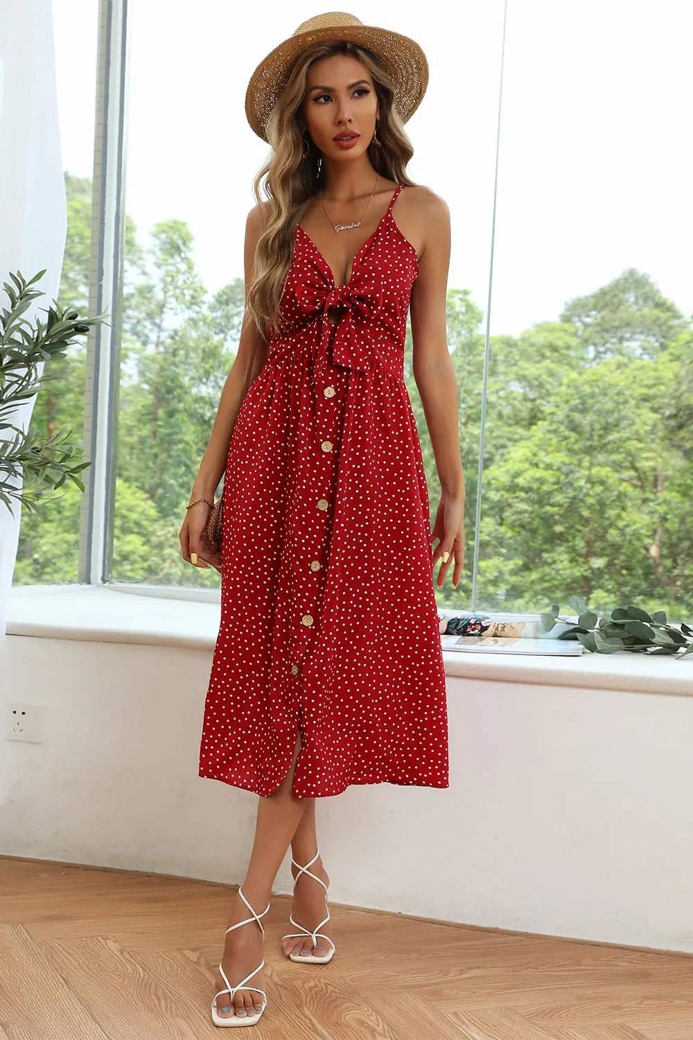 Red Polka Dots Maxi Summer Dress sold by Zapaka product image thumbnail 4
