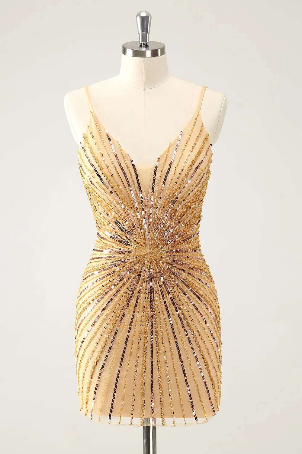 Sparkly Golden Tight Spaghetti Straps Backless Homecoming Dress with Sequins sold by Zapaka product image thumbnail 5