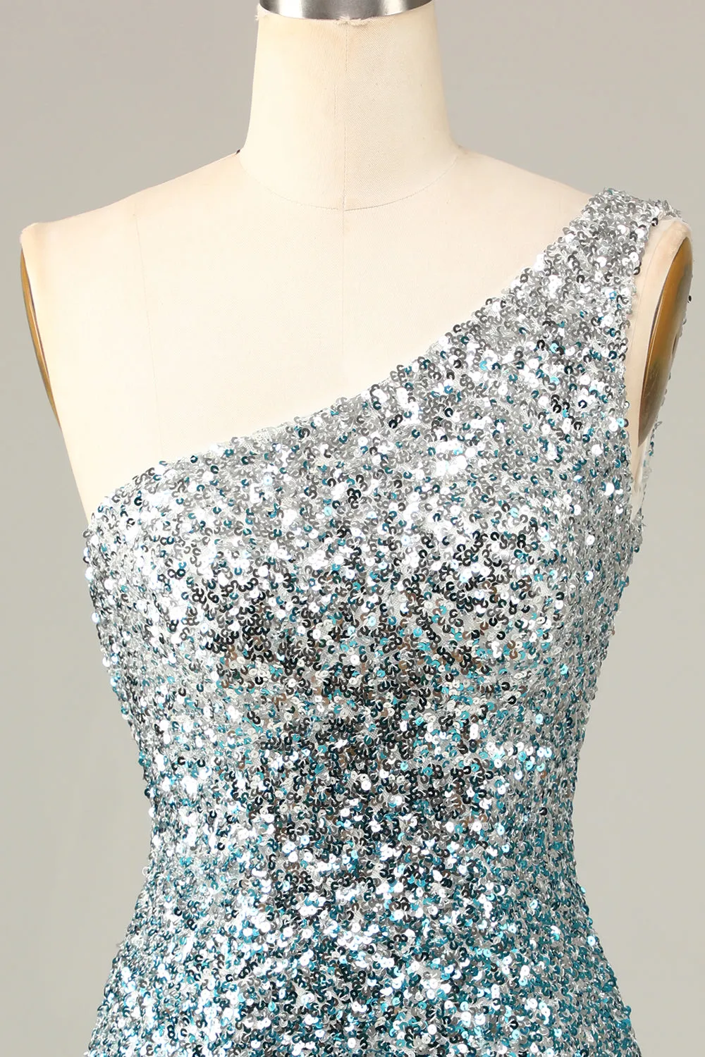 Sparkly Bodycon One Shoulder Blue Sequins Short Homecoming Dress with Tassel sold by Zapaka product image thumbnail 4