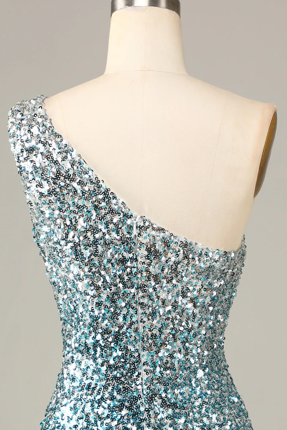Sparkly Bodycon One Shoulder Blue Sequins Short Homecoming Dress with Tassel sold by Zapaka product image thumbnail 5