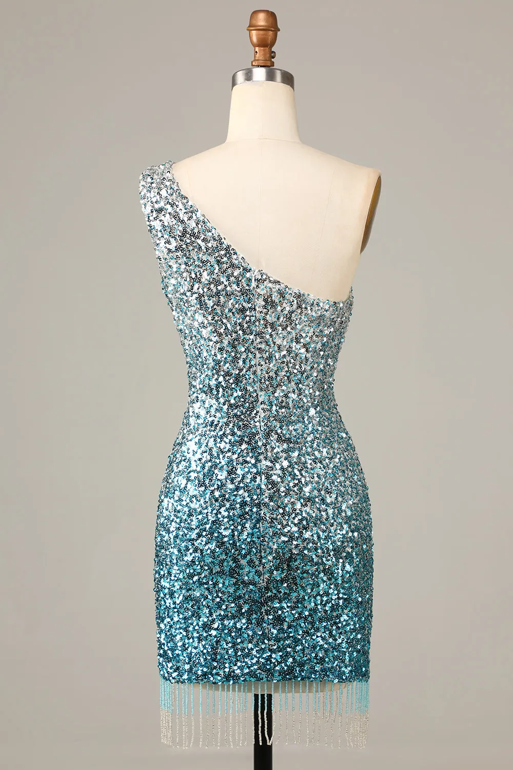 Sparkly Bodycon One Shoulder Blue Sequins Short Homecoming Dress with Tassel sold by Zapaka product image thumbnail 2