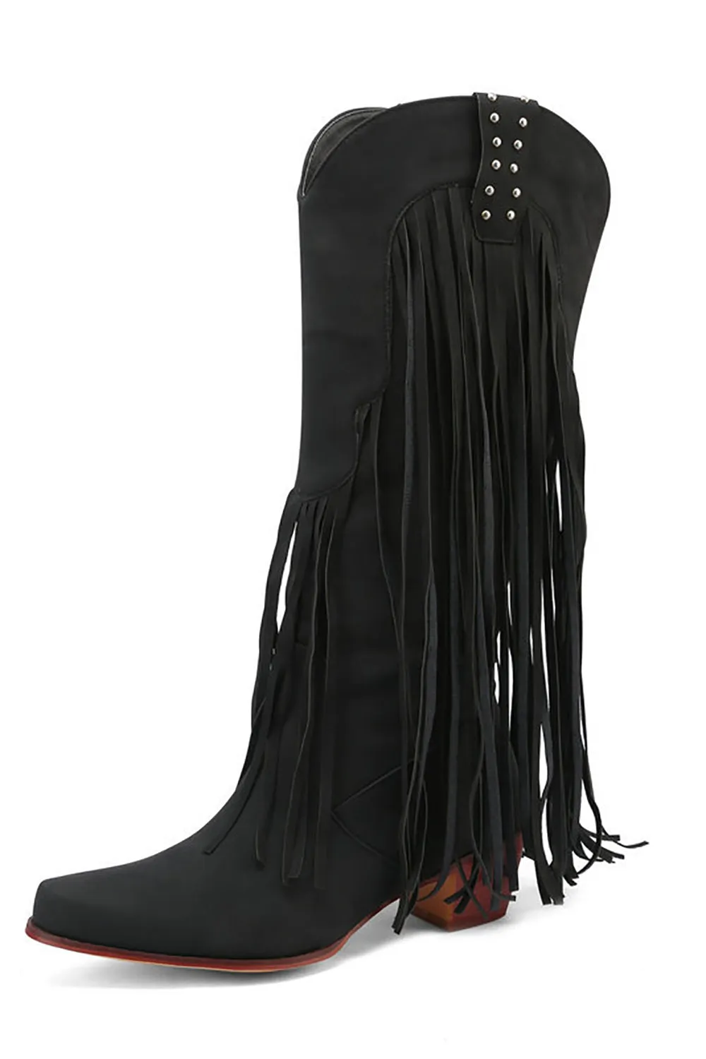 Fashion Black Solid Color Suede Tassel Pointed Toe High Heel Boots sold by Zapaka product image thumbnail 2