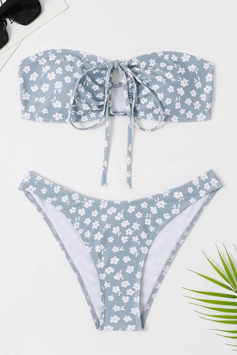 Two Piece Tube Top Pink Floral Swimsuit sold by Zapaka product image thumbnail 3