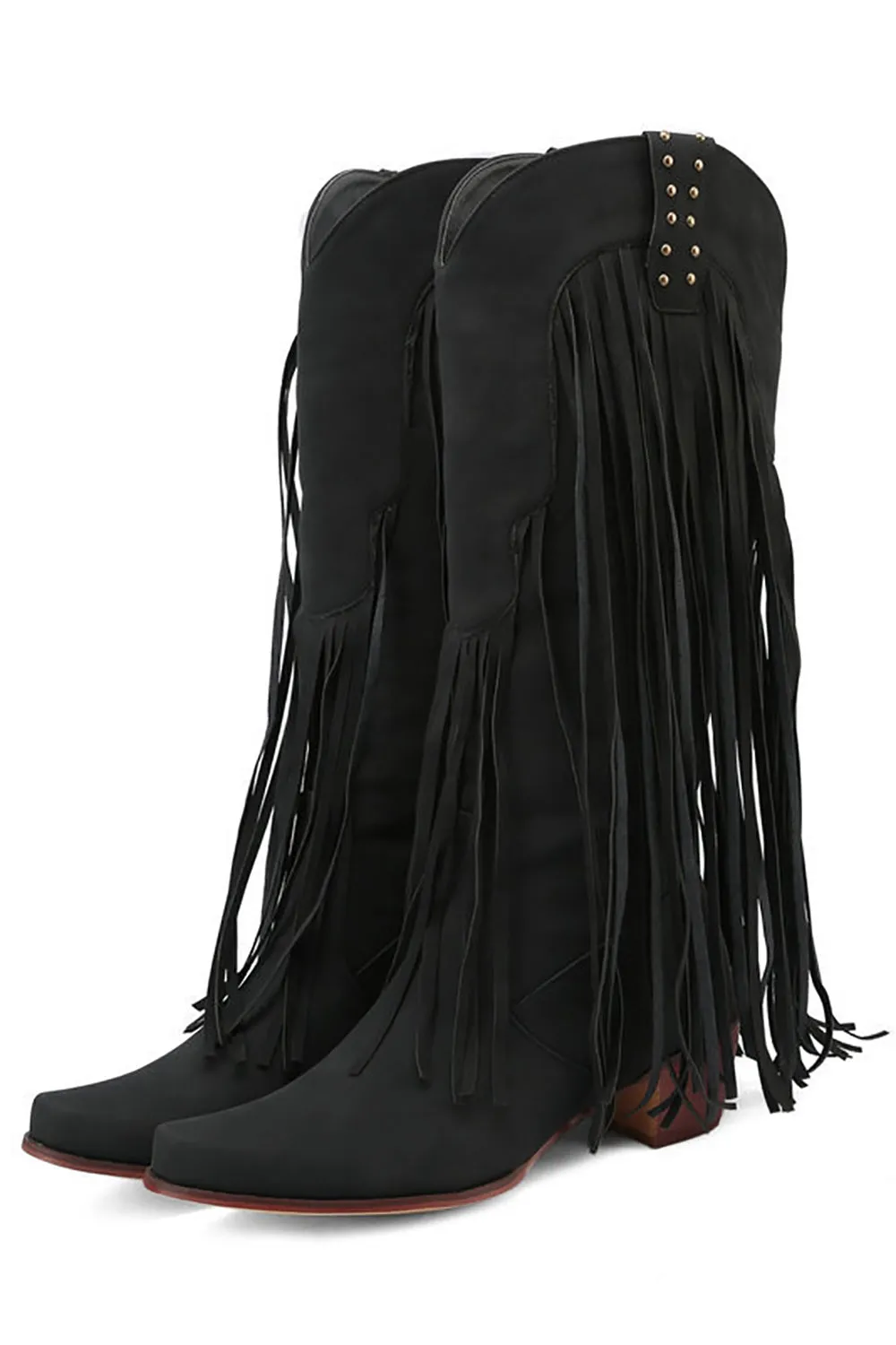 Fashion Black Solid Color Suede Tassel Pointed Toe High Heel Boots sold by Zapaka product image thumbnail 3