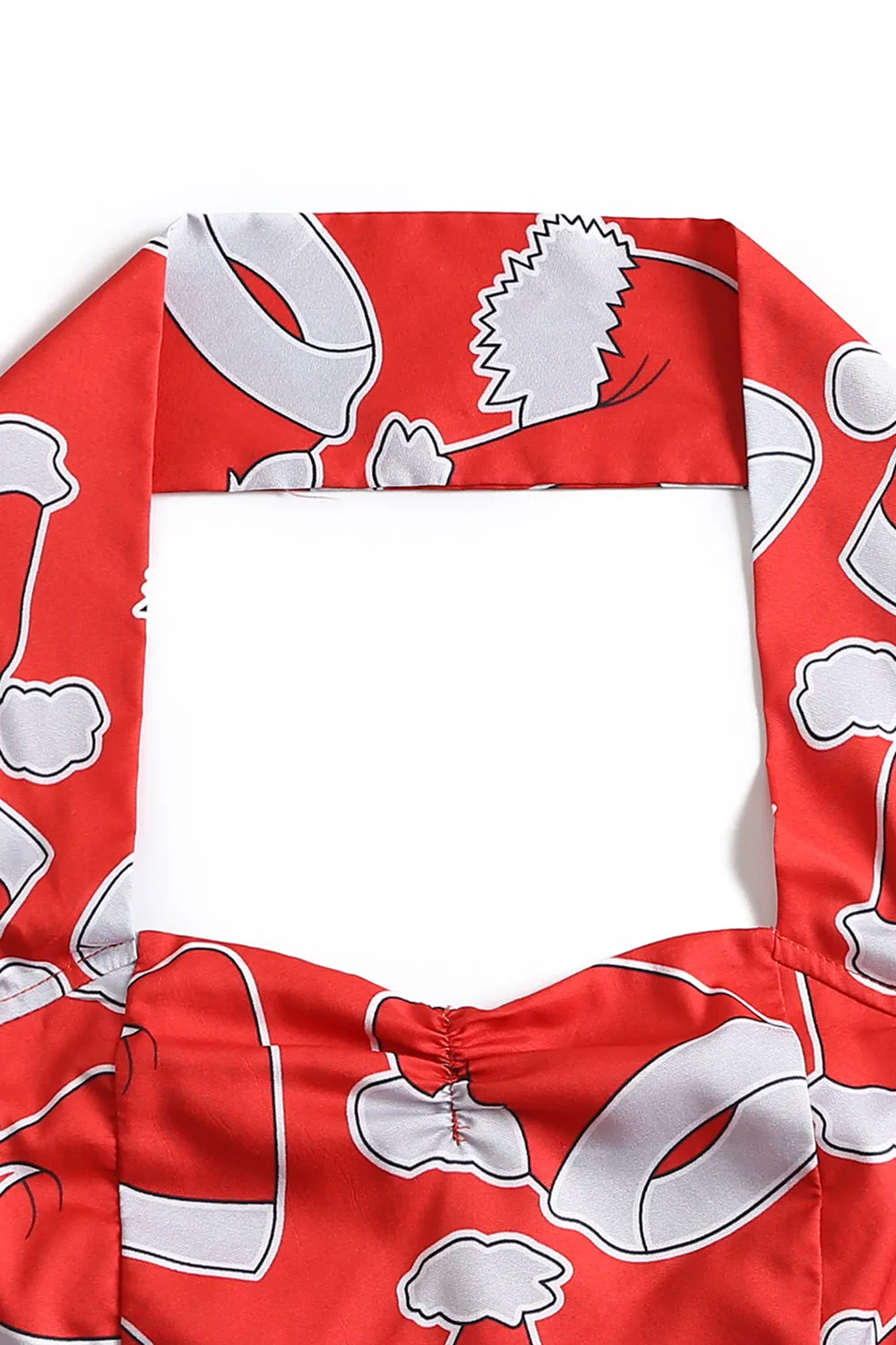 Halterneck Santa Print Red Christmas Dress sold by Zapaka product image thumbnail 3