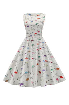 White A Line Printed Swing 1950s Dress sold by Zapaka