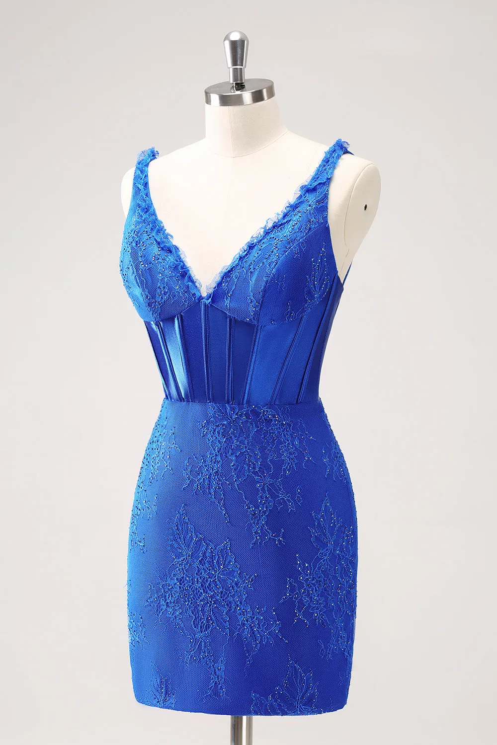 Royal Blue Bodycon V-Neck Short Homecoming Dress with Lace Up Back sold by Zapaka product image thumbnail 3