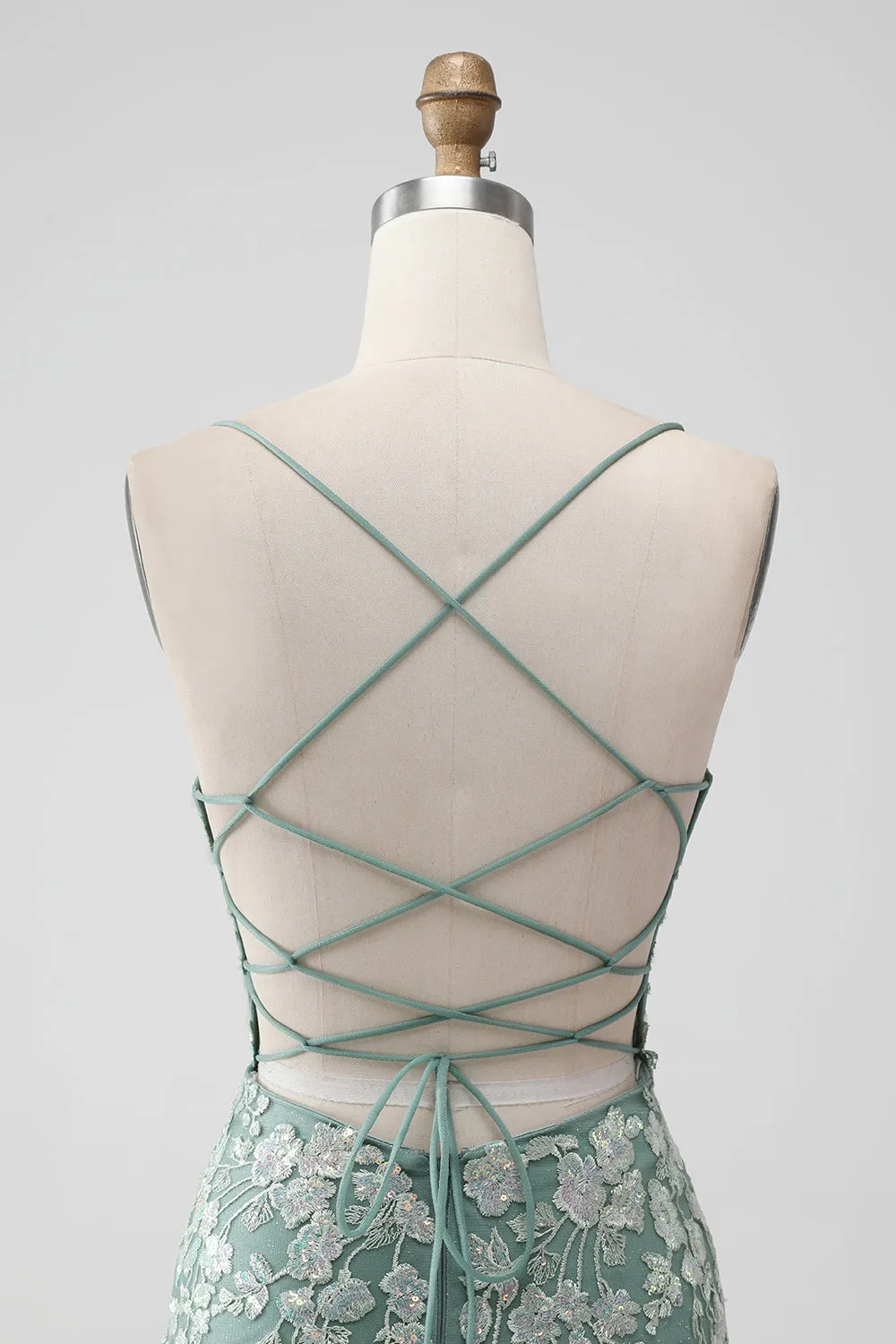Grey Green Bodycon Lace-up Back Short Homecoming Dress with Sequin Appliqued sold by Zapaka product image thumbnail 5