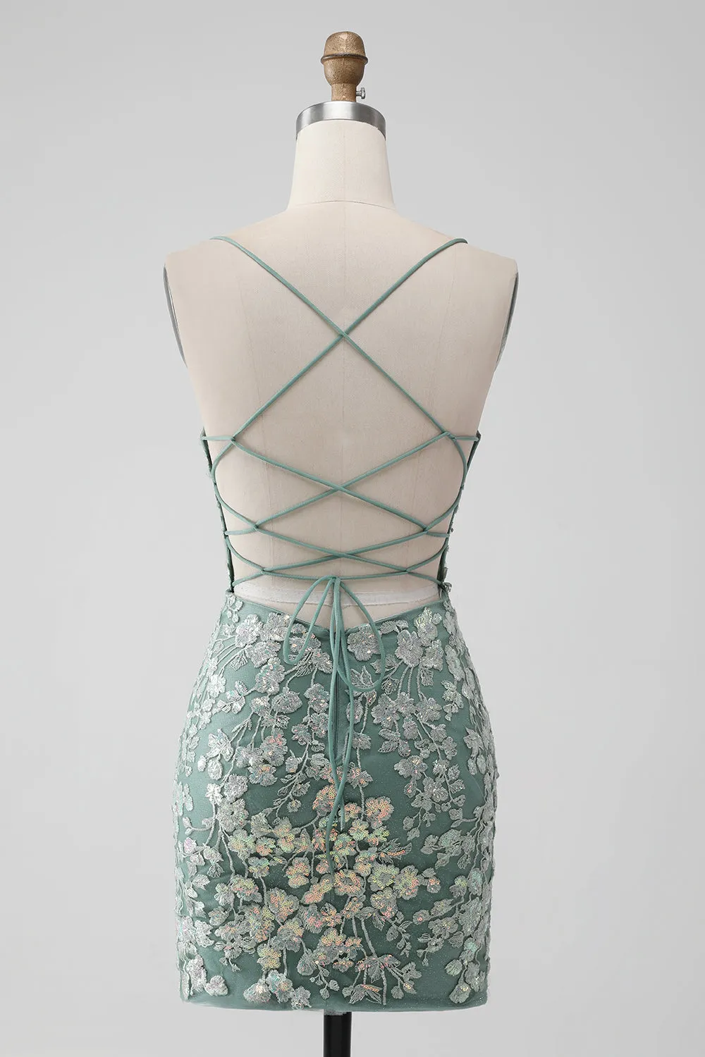 Grey Green Bodycon Lace-up Back Short Homecoming Dress with Sequin Appliqued sold by Zapaka product image thumbnail 2