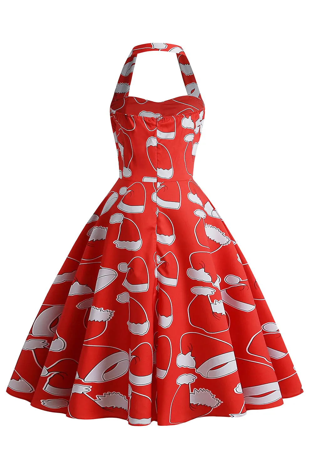 Halterneck Santa Print Red Christmas Dress sold by Zapaka product image thumbnail 2
