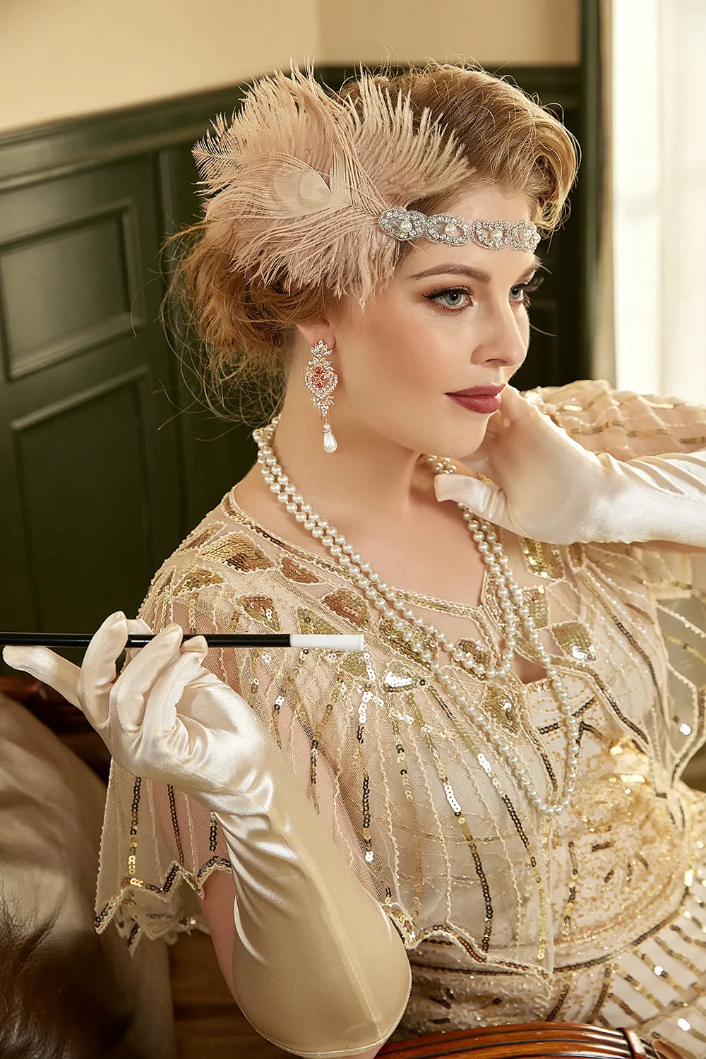 Champagne Drop Earrings Necklace 1920s Party Accessories Set sold by Zapaka product image thumbnail 2