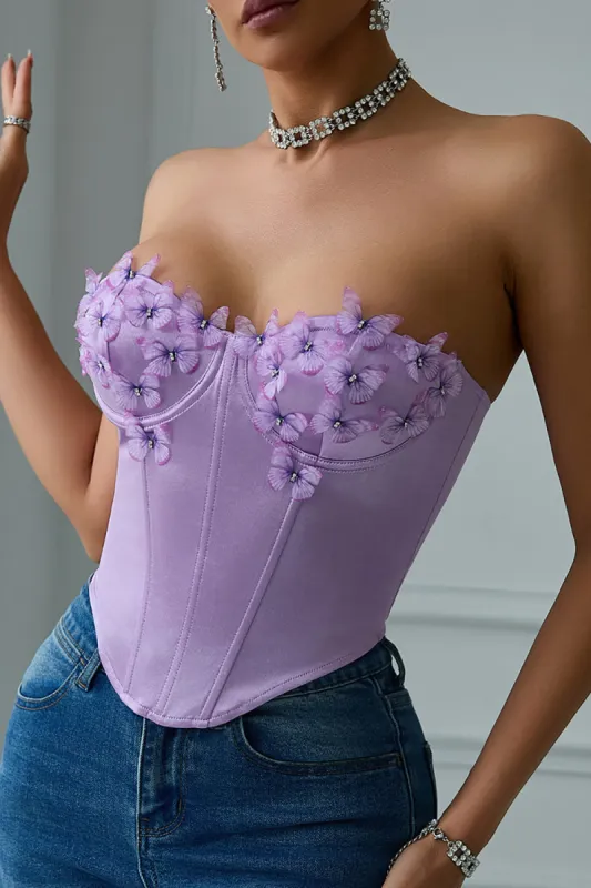 Purple Sweetheart Corset Top with 3D Butterflies sold by Zapaka
