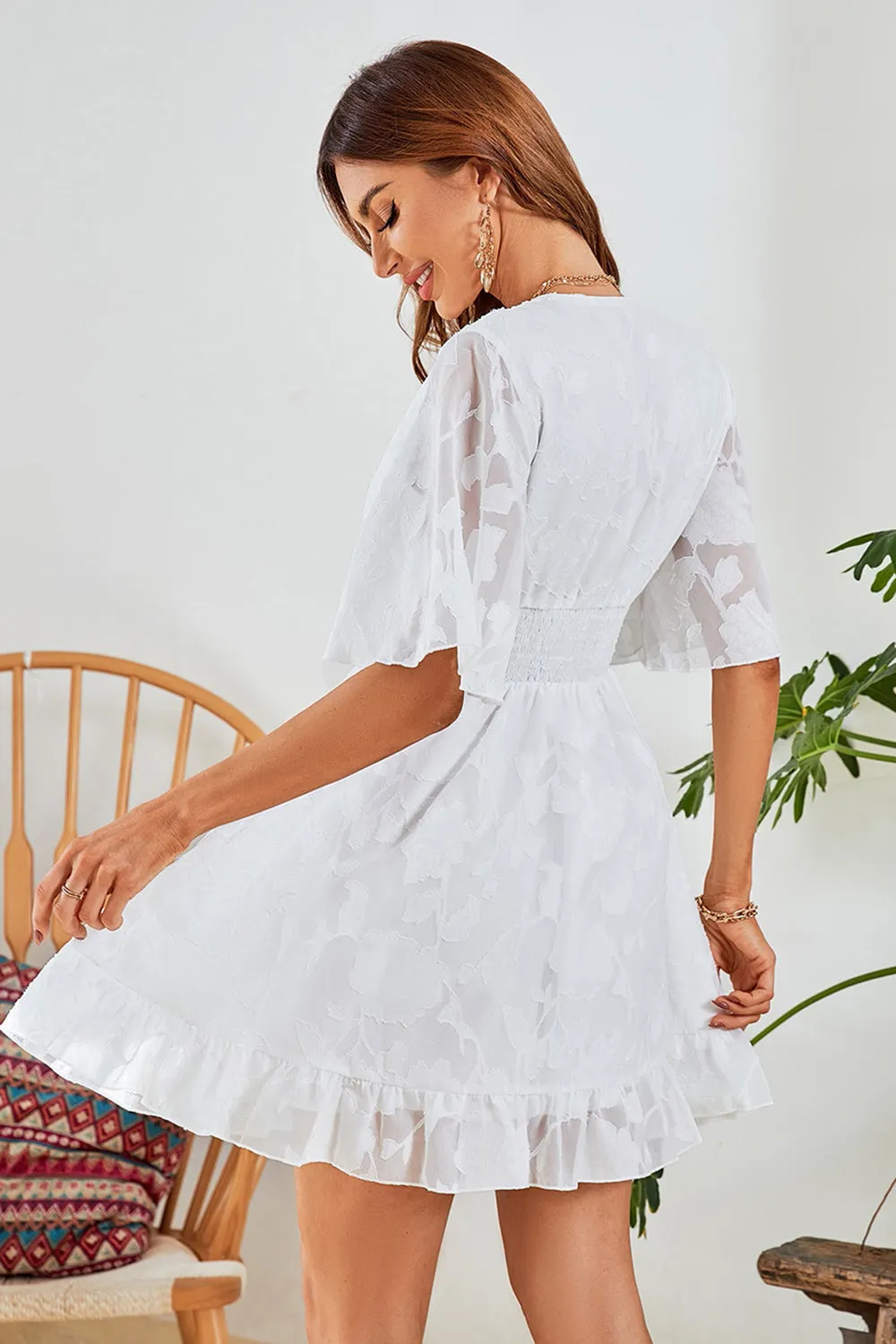 White A-Line V Neck Graduation Dress With Short Sleeves sold by Zapaka product image thumbnail 2