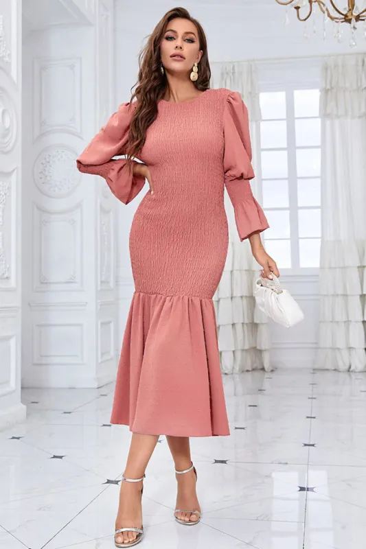 Mermaid Dusty Rose Long Sleeve Smocked Party Dress sold by Zapaka