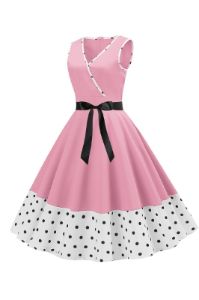 Pink Polka Dots Sleeveless 1950s Dress With Bowknot sold by Zapaka