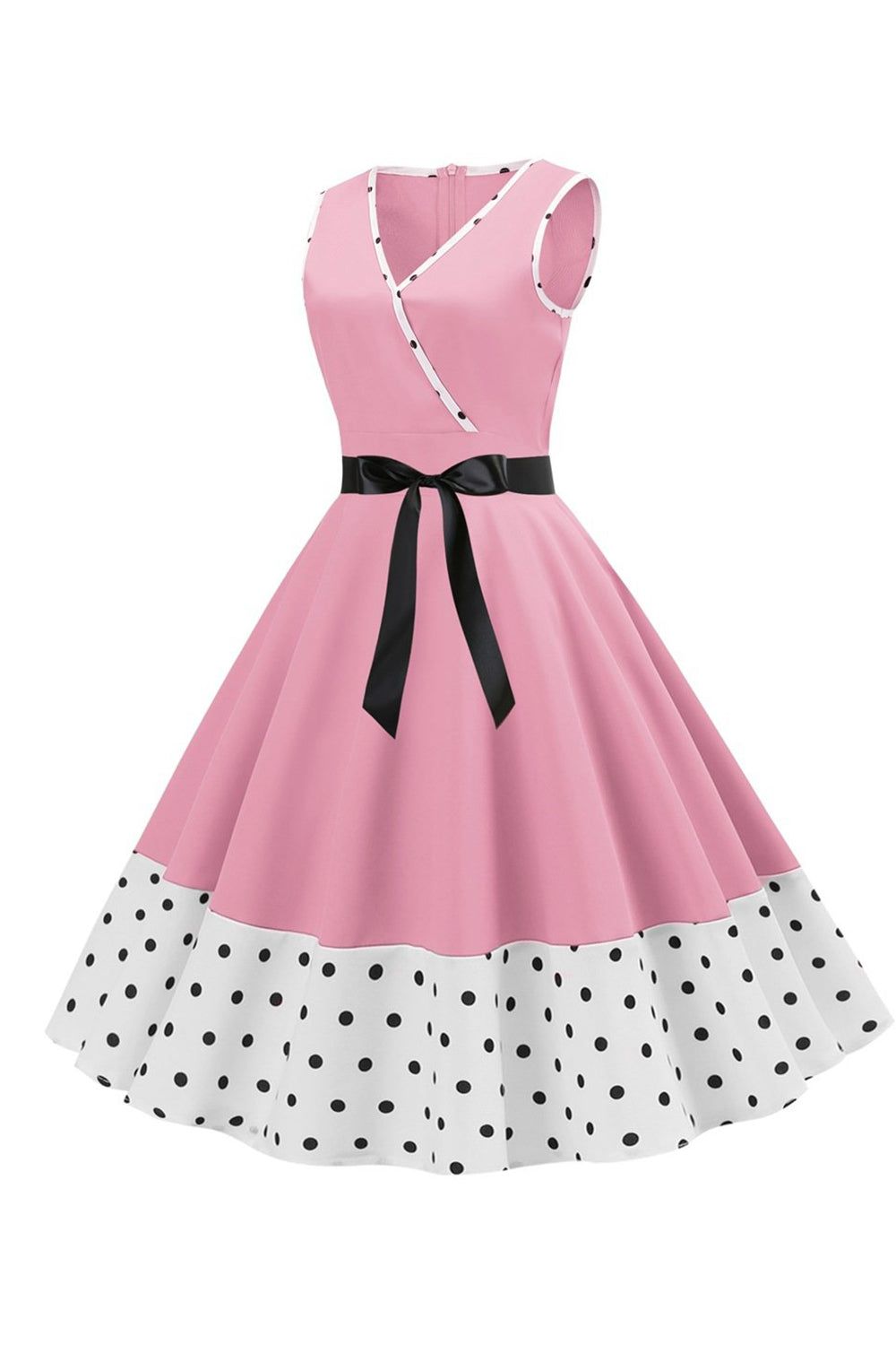Pink Polka Dots Sleeveless 1950s Dress With Bowknot sold by Zapaka product image thumbnail 3