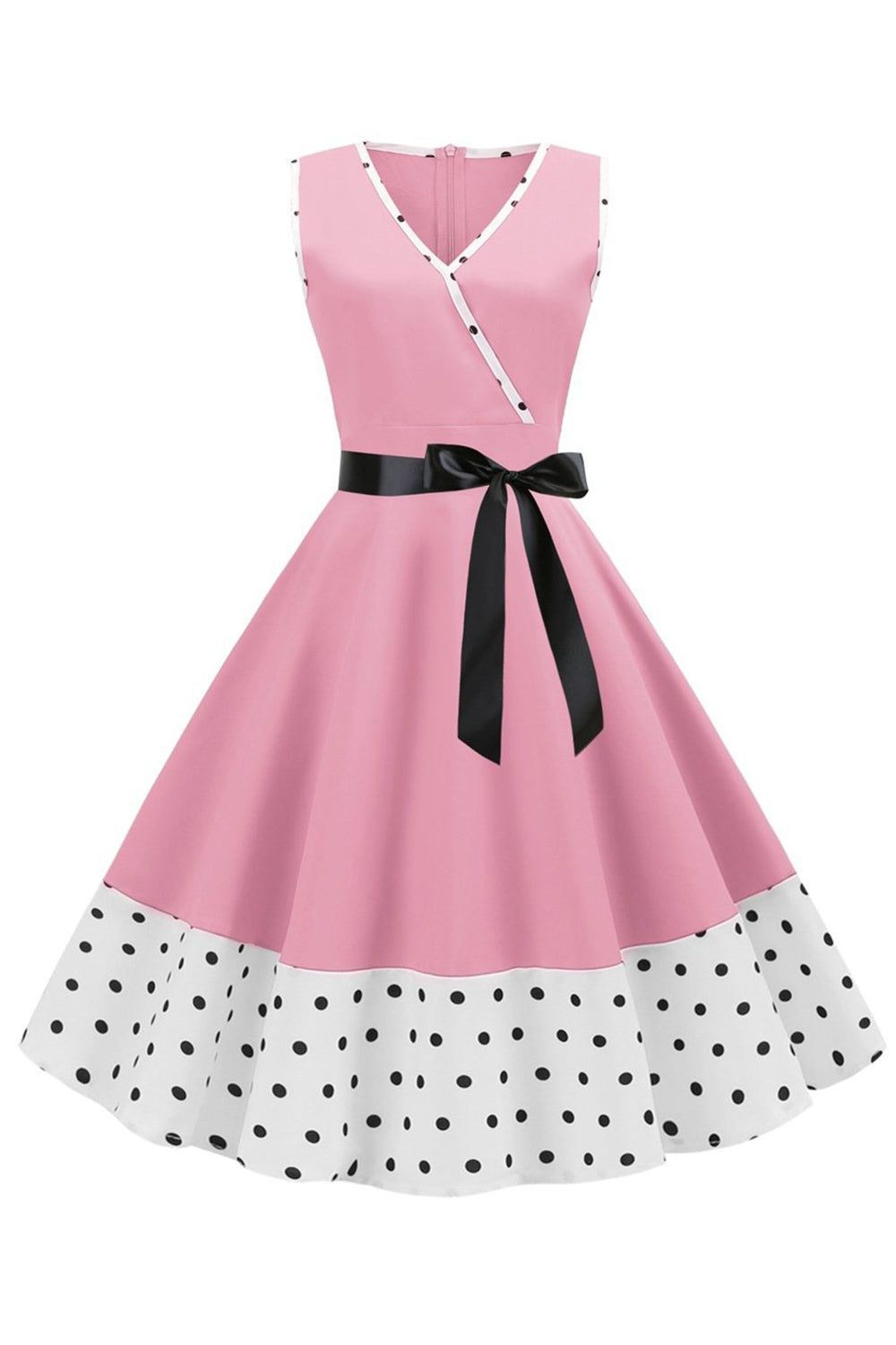 Pink Polka Dots Sleeveless 1950s Dress With Bowknot sold by Zapaka