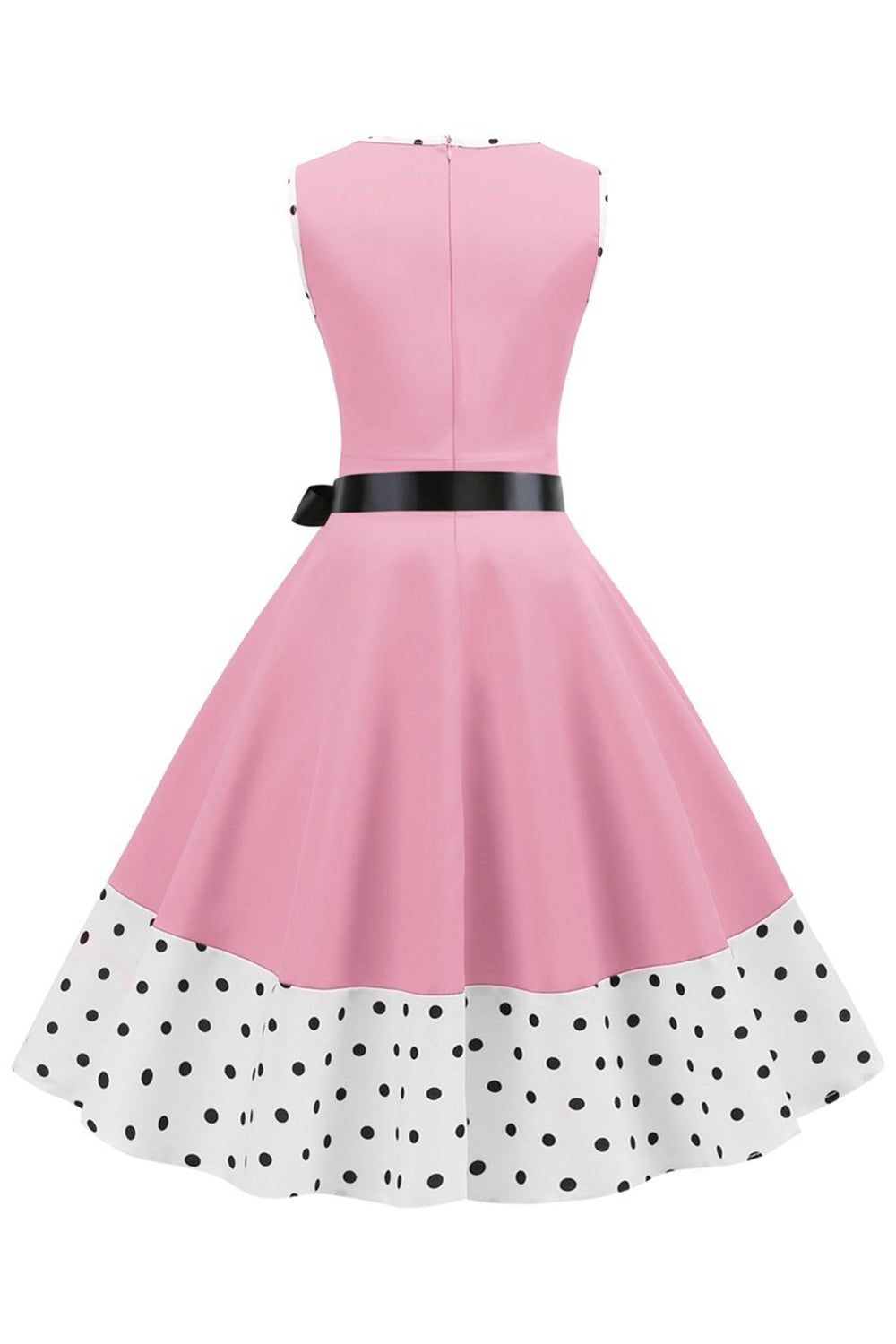 Pink Polka Dots Sleeveless 1950s Dress With Bowknot sold by Zapaka product image thumbnail 2
