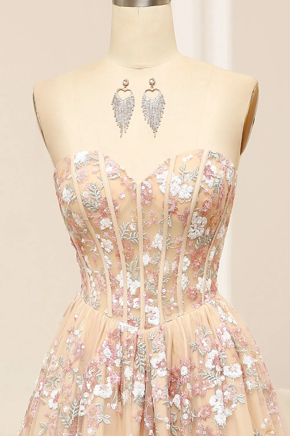 Luxurious Champagne A Line Sweetheart Corset Prom Dress with Appliques sold by Zapaka product image thumbnail 4