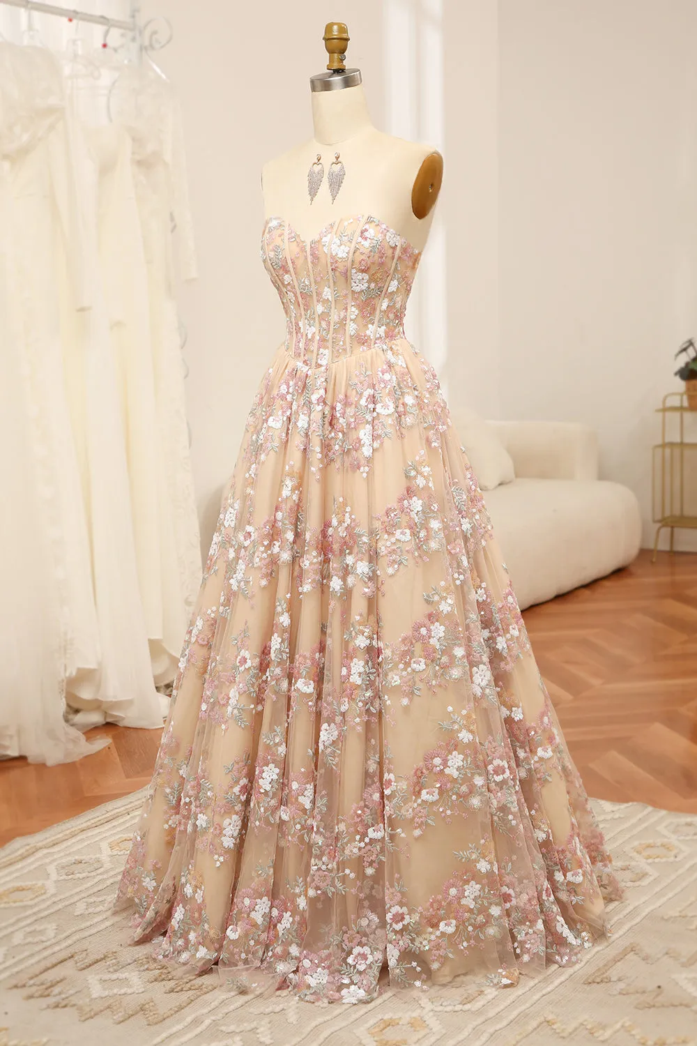 Luxurious Champagne A Line Sweetheart Corset Prom Dress with Appliques sold by Zapaka product image thumbnail 2
