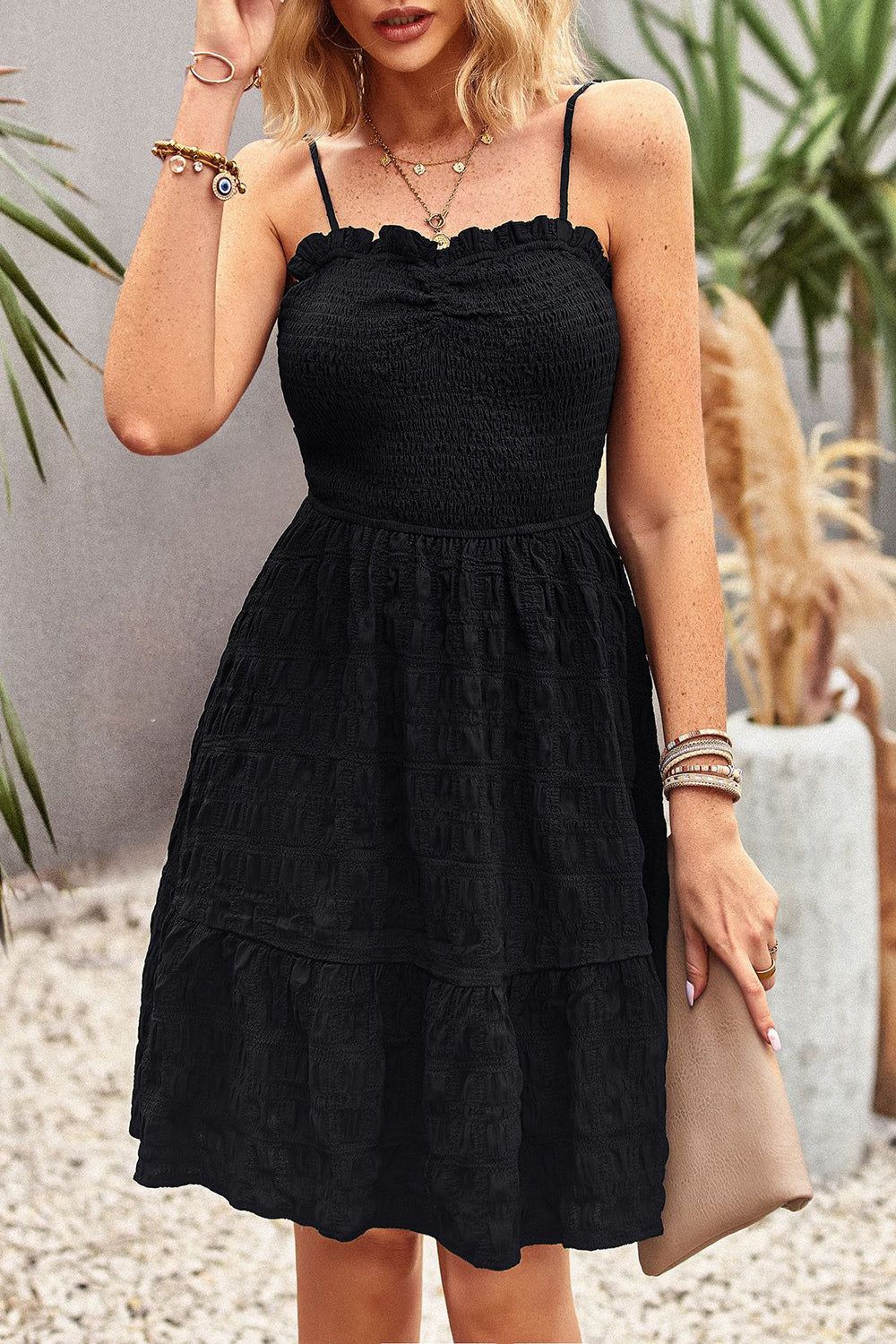 Black Spaghetti Straps A Line Short Summer Dress sold by Zapaka