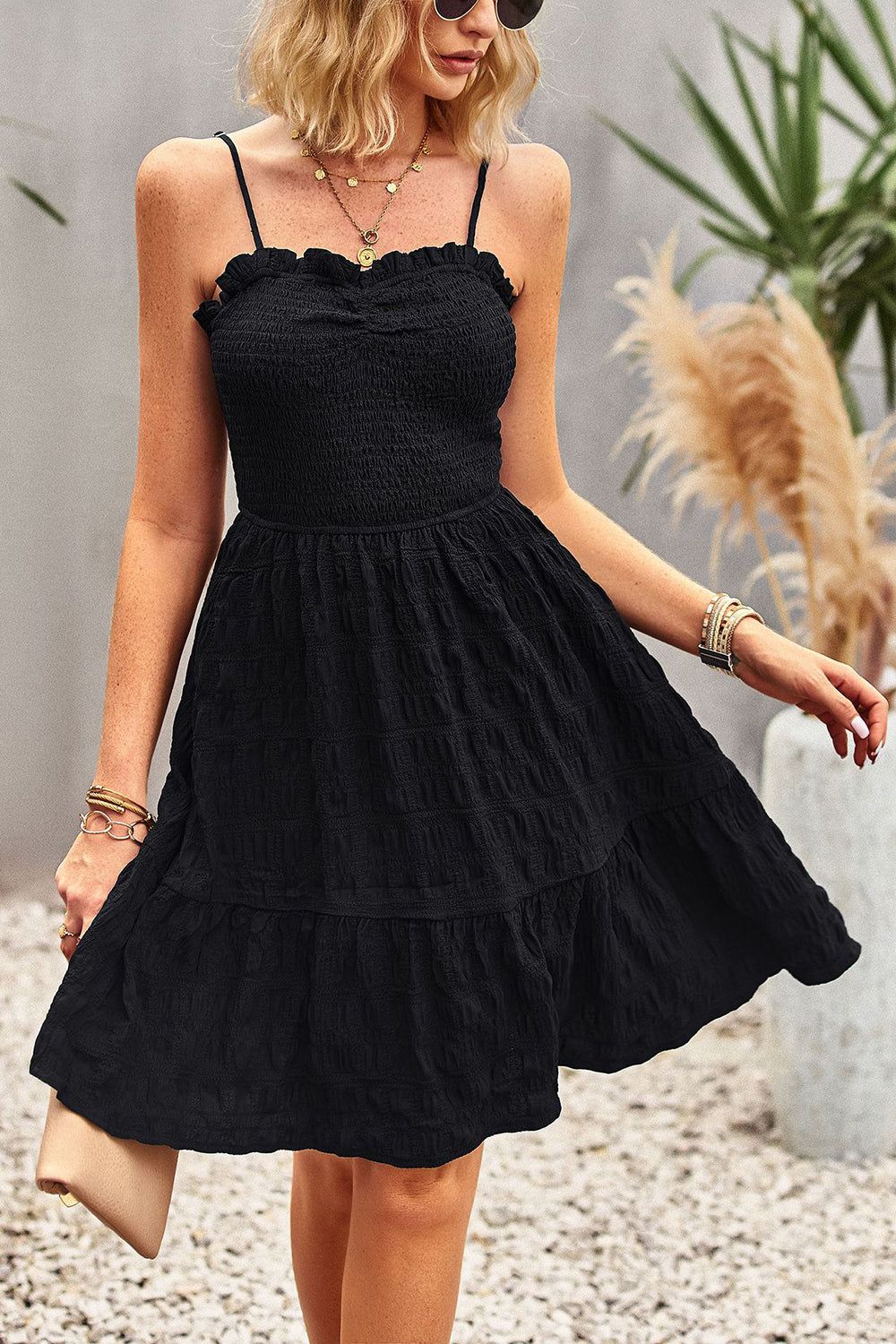 Black Spaghetti Straps A Line Short Summer Dress sold by Zapaka product image thumbnail 2