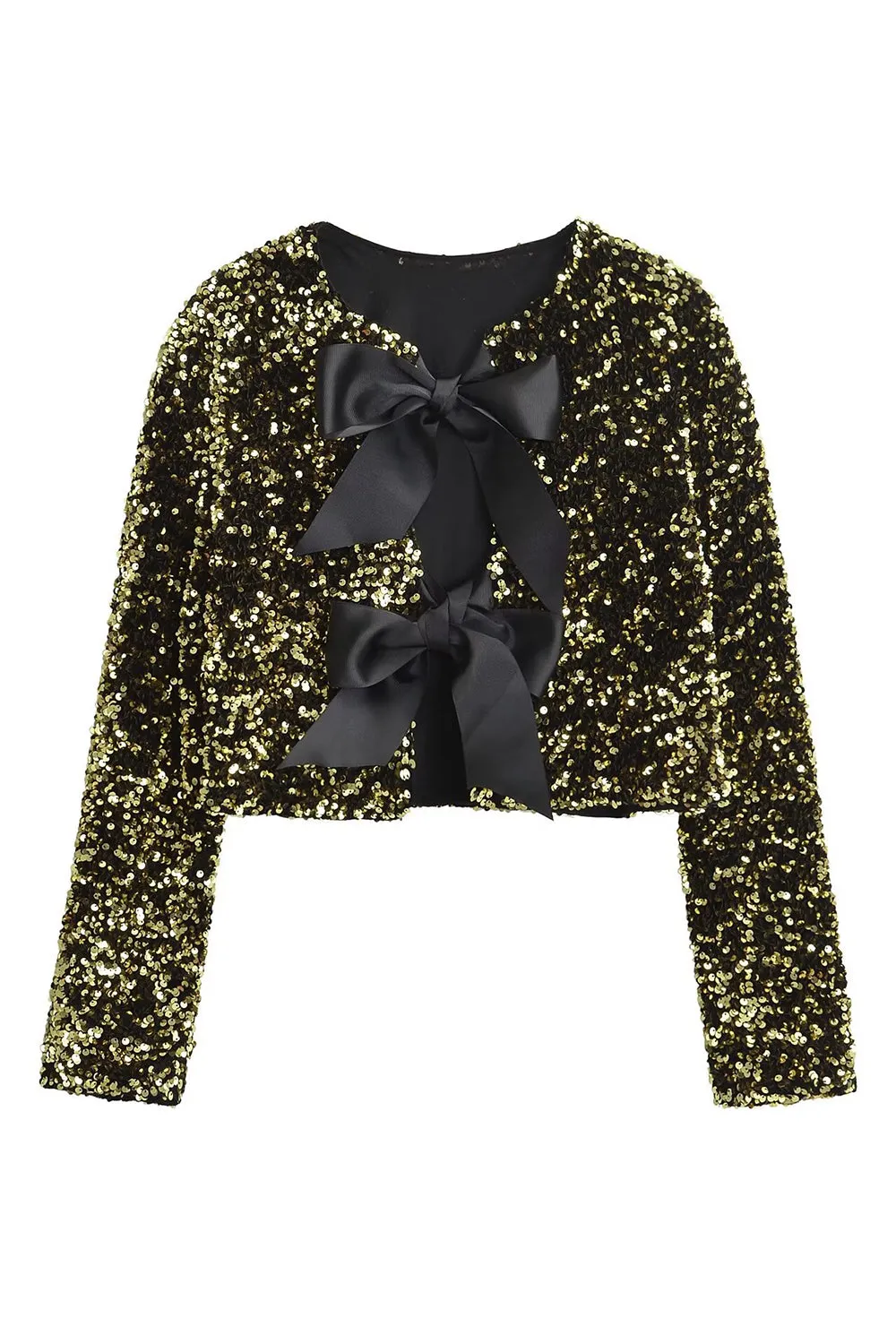 Sparkly Black Sequins Cropped Women Blazer with Bowknot sold by Zapaka product image thumbnail 3