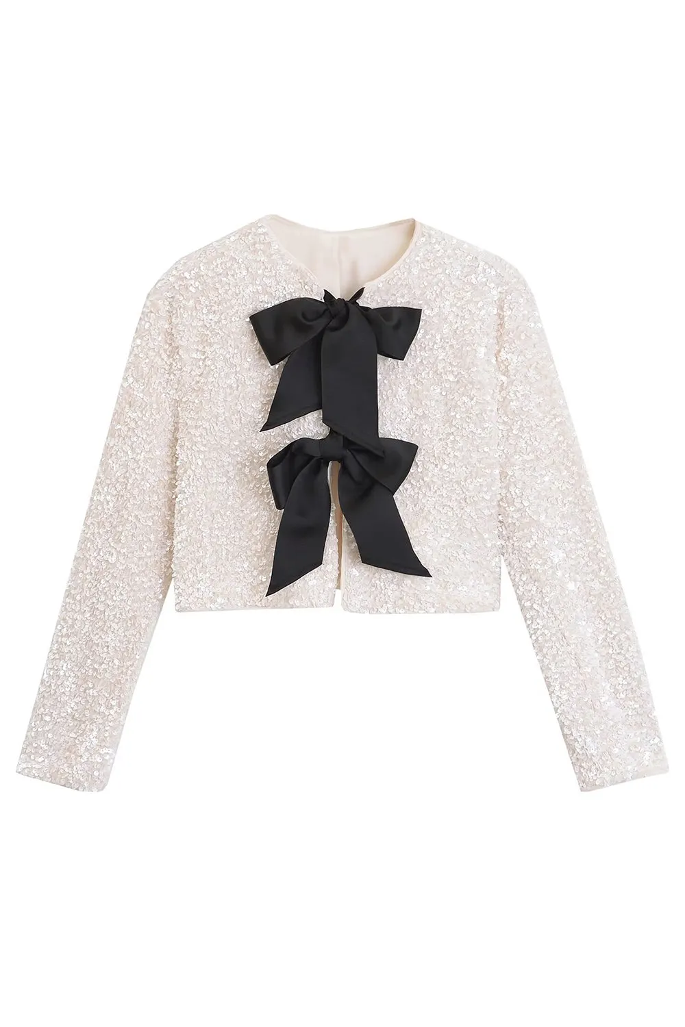 Sparkly Black Sequins Cropped Women Blazer with Bowknot sold by Zapaka product image thumbnail 5
