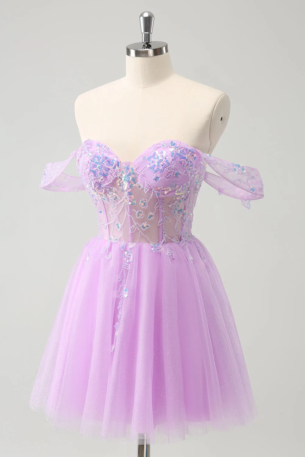 A Line Lilac Off the Shoulder Sequined Homecoming Dress sold by Zapaka product image thumbnail 3