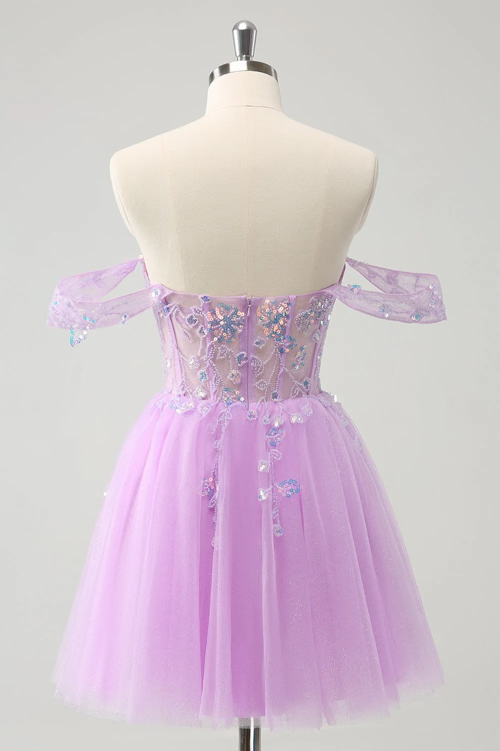 A Line Lilac Off the Shoulder Sequined Homecoming Dress sold by Zapaka product image thumbnail 2
