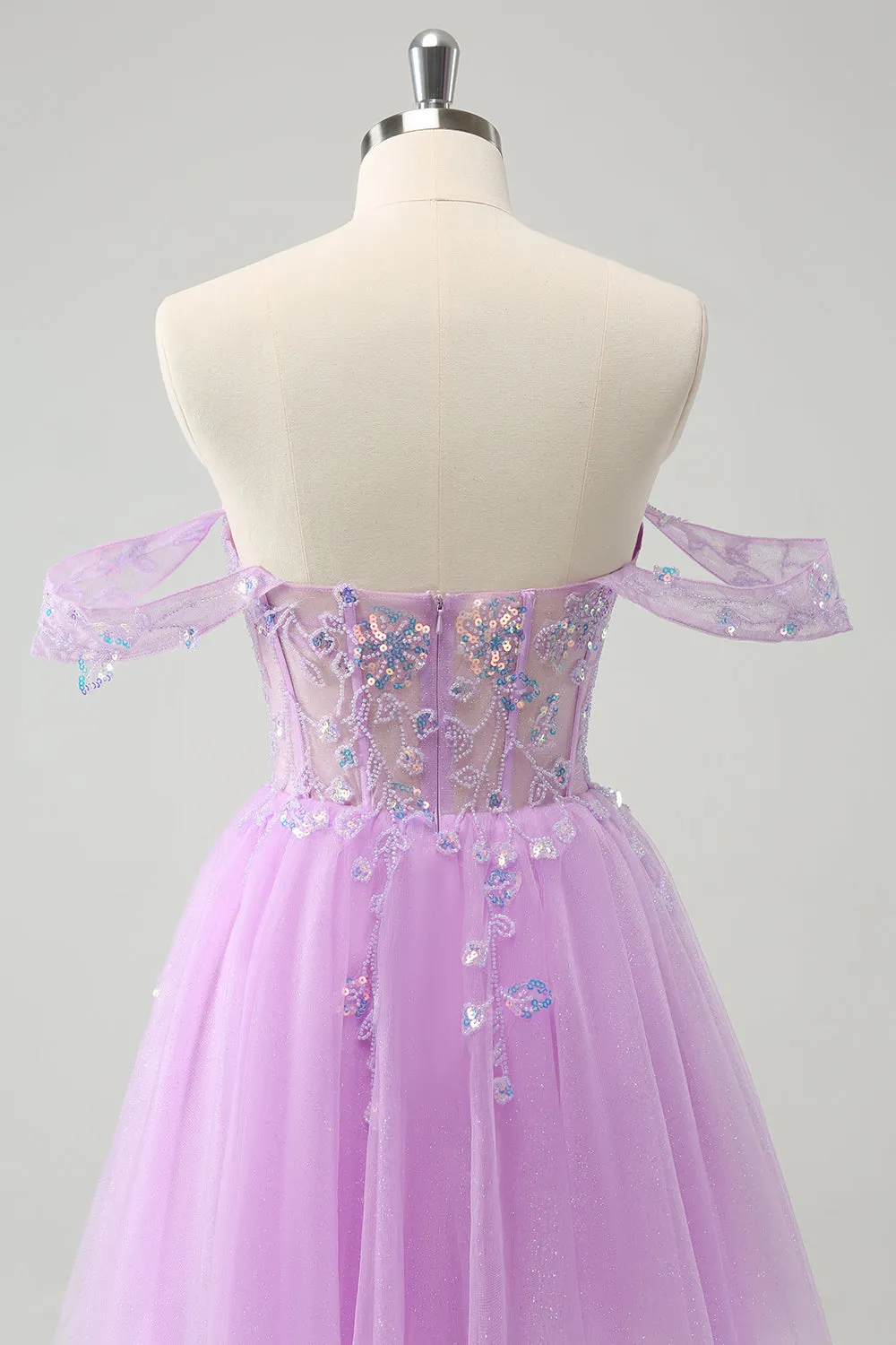 A Line Lilac Off the Shoulder Sequined Homecoming Dress sold by Zapaka product image thumbnail 5