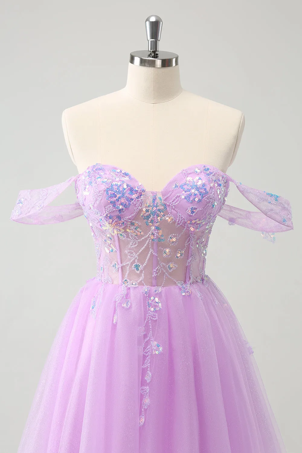 A Line Lilac Off the Shoulder Sequined Homecoming Dress sold by Zapaka product image thumbnail 4