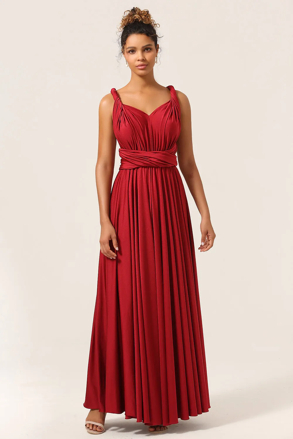 Beauty A-Line Halter Neck Burgundy Long Bridesmaid Dress with Criss Cross Back sold by Zapaka product image thumbnail 5