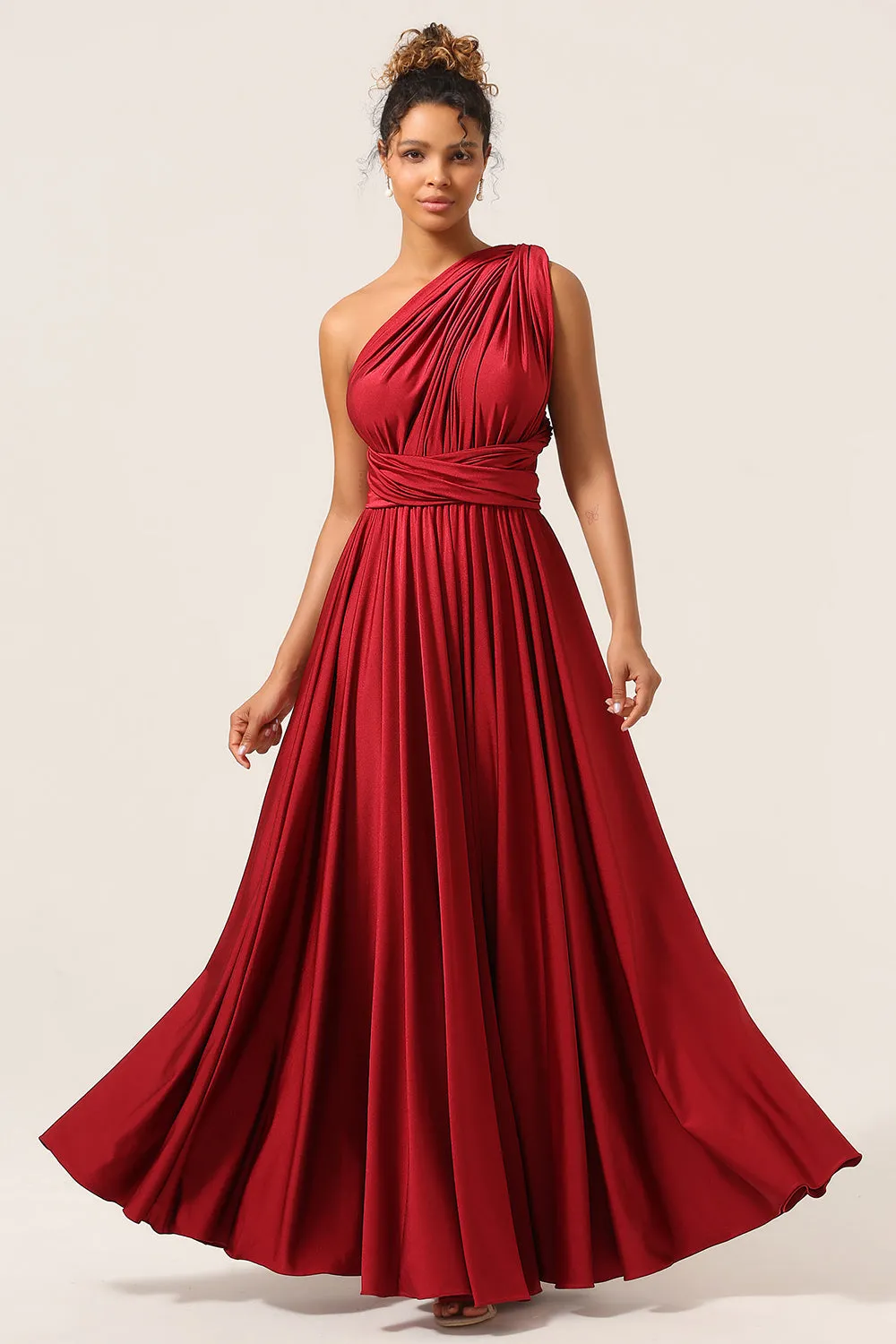 Beauty A-Line Halter Neck Burgundy Long Bridesmaid Dress with Criss Cross Back sold by Zapaka