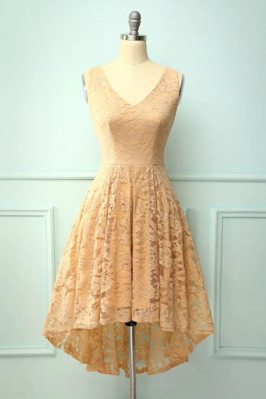 Champagne Lace Asymmetrical Dress sold by Zapaka