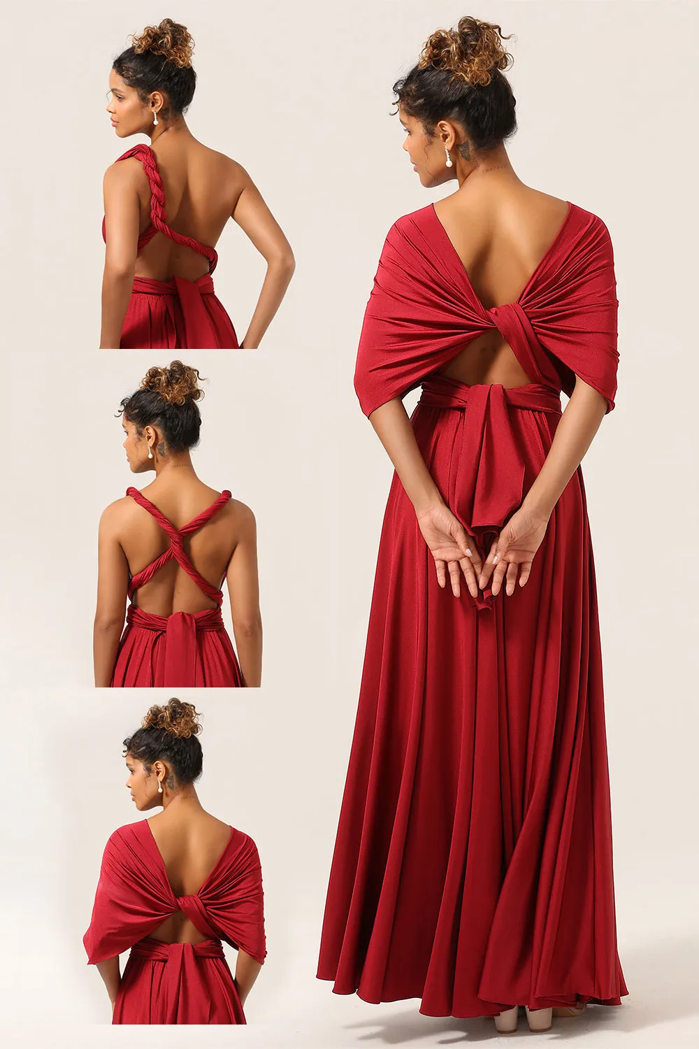 Beauty A-Line Halter Neck Burgundy Long Bridesmaid Dress with Criss Cross Back sold by Zapaka product image thumbnail 2