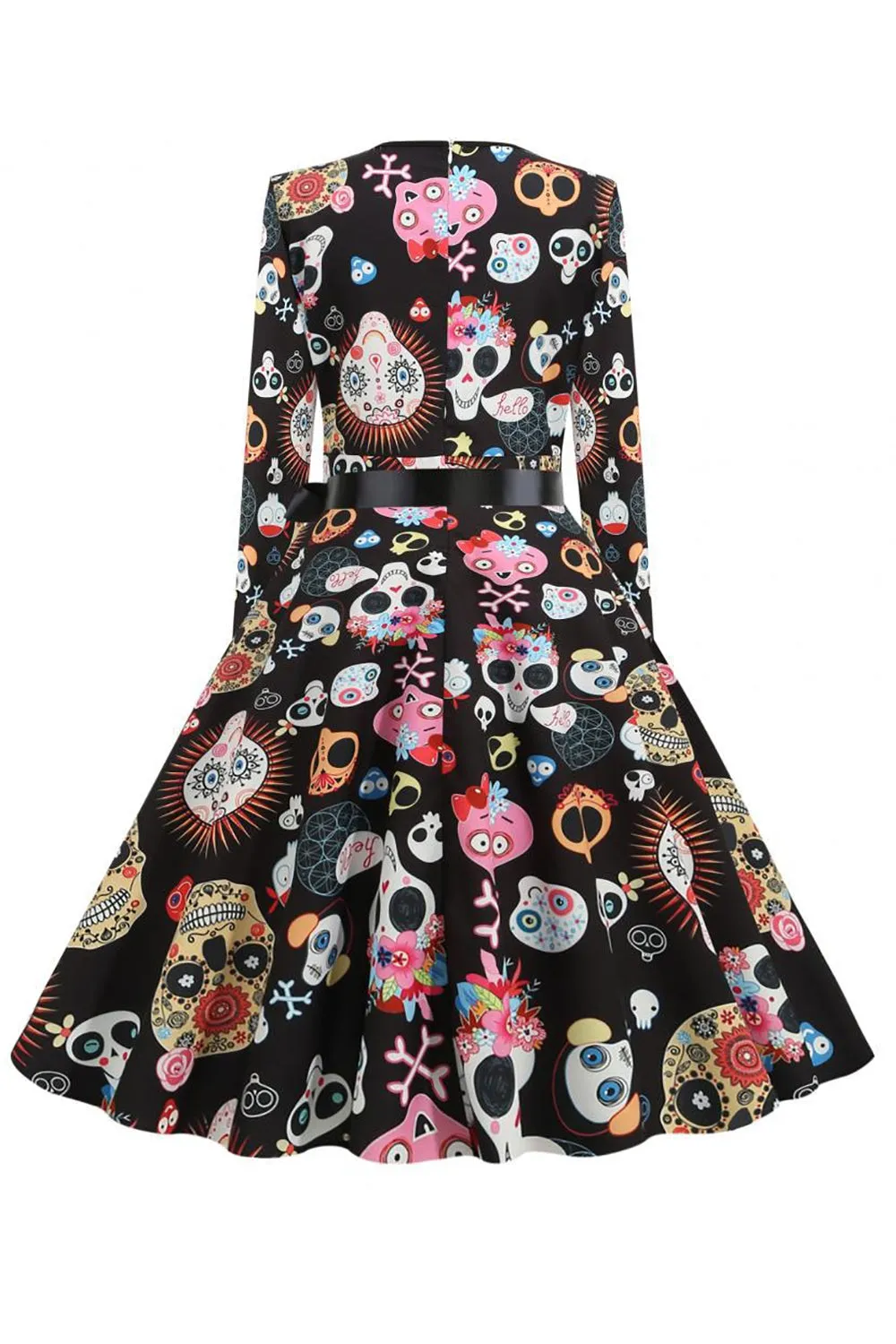 Printed V-Neck Long Sleeve Halloween Dress with Belt sold by Zapaka product image thumbnail 2