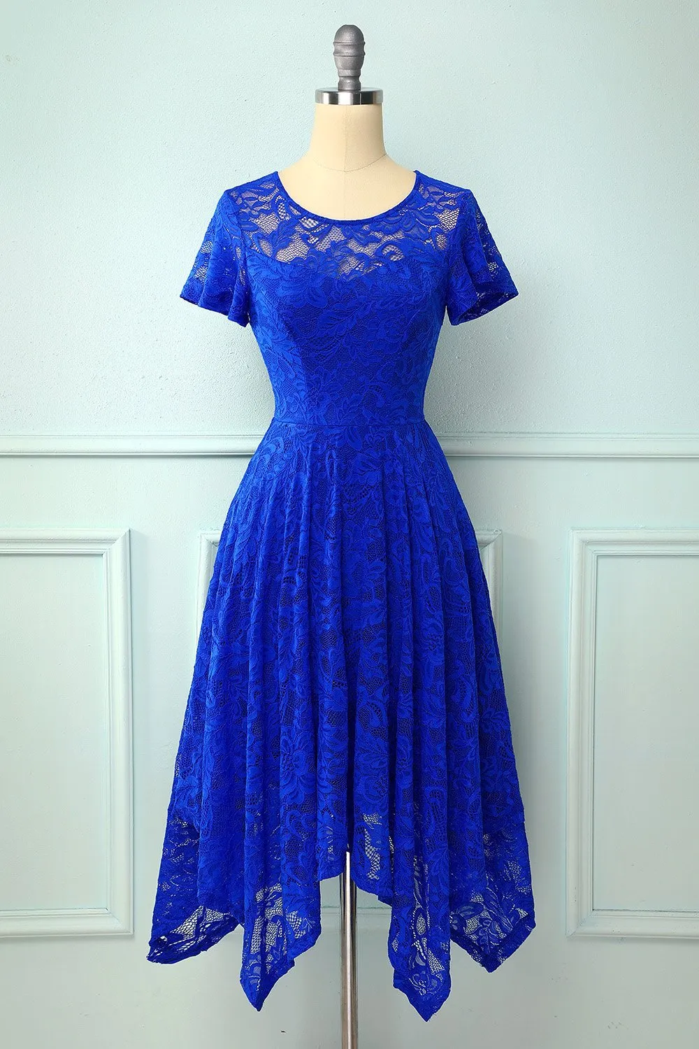Asymmetical Royal Blue Lace Dress sold by Zapaka